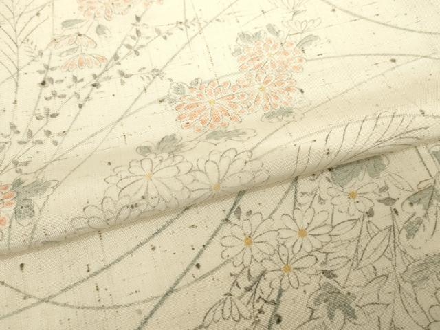 平和屋着物●上質な小紋　紬地　手描き　草花文　正絹　逸品　AABG4933ck