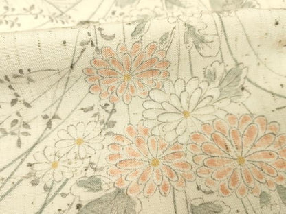 平和屋着物●上質な小紋　紬地　手描き　草花文　正絹　逸品　AABG4933ck