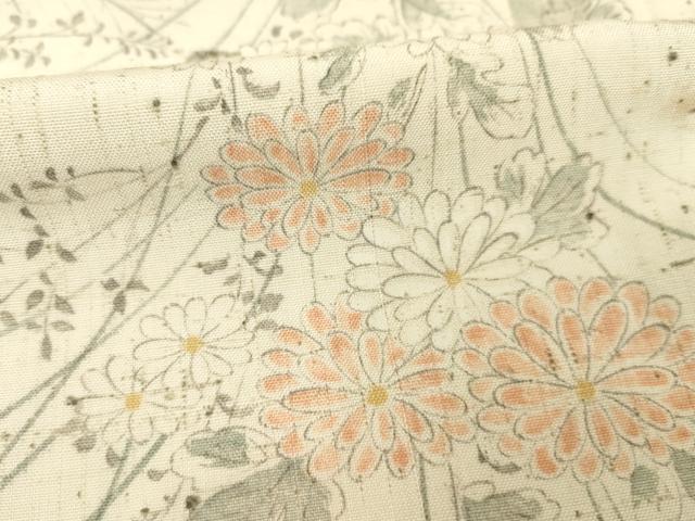 平和屋着物●上質な小紋　紬地　手描き　草花文　正絹　逸品　AABG4933ck