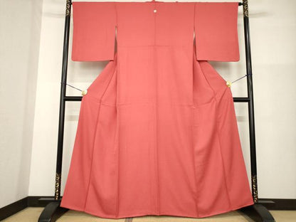 平和屋着物●上質な色無地　銀朱色　正絹　逸品　AABG4935ck