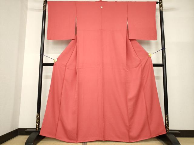 平和屋着物●上質な色無地　銀朱色　正絹　逸品　AABG4935ck