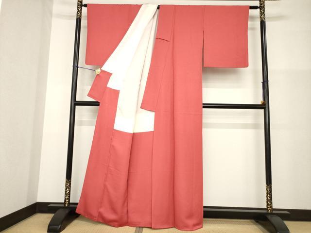 平和屋着物●上質な色無地　銀朱色　正絹　逸品　AABG4935ck