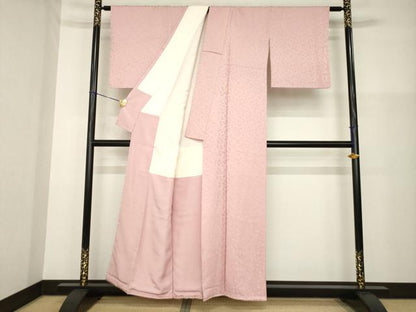 平和屋着物●上質な色無地　銀杏地紋　退紅色　正絹　逸品　AABG4936ck