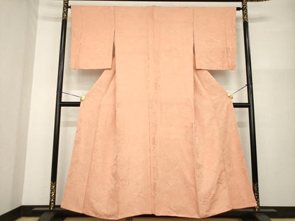 平和屋着物●上質な色無地　立波地紋　深支子色　正絹　逸品　AABG4937ck