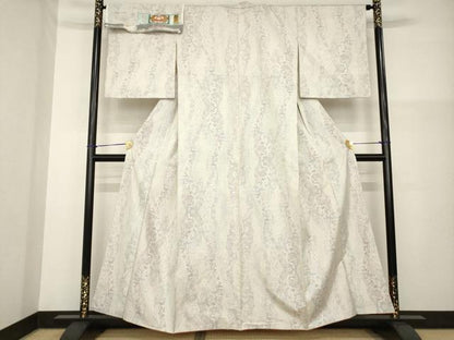 平和屋着物●本場大島紬　白大島　名匠たかし　カタス7マルキ　道長花文　証紙付き　正絹　逸品　AABG4938ck