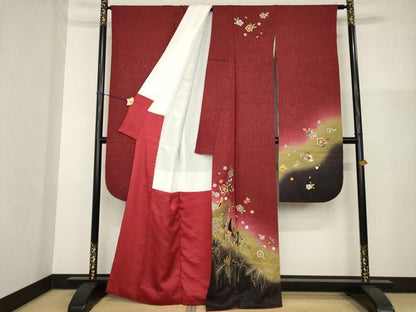 平和屋着物●豪華振袖　駒刺繍　女人御所車花文　暈し染め　金彩　正絹　逸品　AABG4940ck