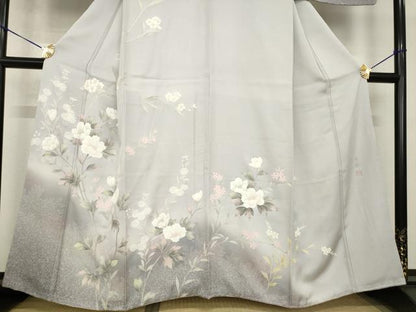 平和屋着物●訪問着　作家物　手描き　草花文　暈し染め　正絹　逸品　AABG4941ck