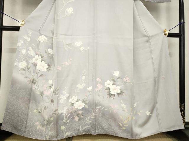 平和屋着物●訪問着　作家物　手描き　草花文　暈し染め　正絹　逸品　AABG4941ck