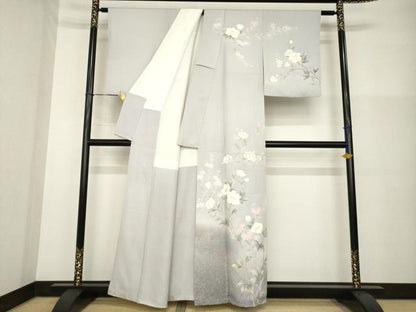 平和屋着物●訪問着　作家物　手描き　草花文　暈し染め　正絹　逸品　AABG4941ck