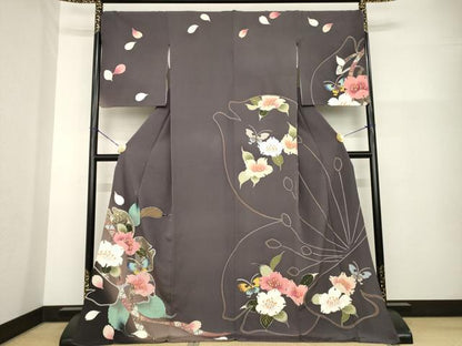 平和屋着物●訪問着　花蝶文　暈し染め　金彩　ロング丈　正絹　逸品　AABG4942ck