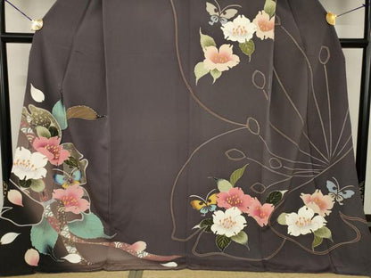 平和屋着物●訪問着　花蝶文　暈し染め　金彩　ロング丈　正絹　逸品　AABG4942ck
