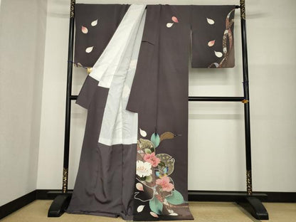平和屋着物●訪問着　花蝶文　暈し染め　金彩　ロング丈　正絹　逸品　AABG4942ck