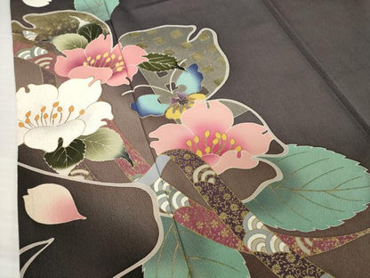 平和屋着物●訪問着　花蝶文　暈し染め　金彩　ロング丈　正絹　逸品　AABG4942ck