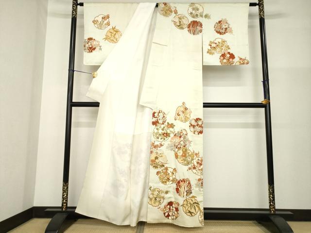 平和屋着物●訪問着　駒刺繍　雪輪草花文　金彩　正絹　逸品　AABG4944ck 平和屋着物○訪問着 駒刺繍 雪輪草花文 金彩 正絹 逸品 AABG4944ck