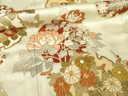 平和屋着物●訪問着　駒刺繍　雪輪草花文　金彩　正絹　逸品　AABG4944ck