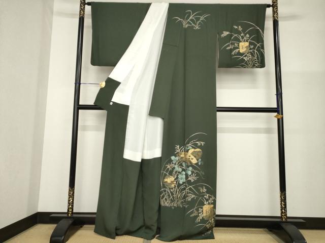 平和屋着物●訪問着　地紙取り立波文　竹屋町刺繍　金彩　正絹　逸品　AABG4945ck 平和屋着物○訪問着 地紙取り立波文 竹屋町刺繍 金彩 正絹