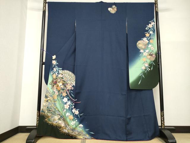 平和屋着物●豪華振袖　扇面御所車花文　暈し染め　正絹　逸品　AABG4947ck