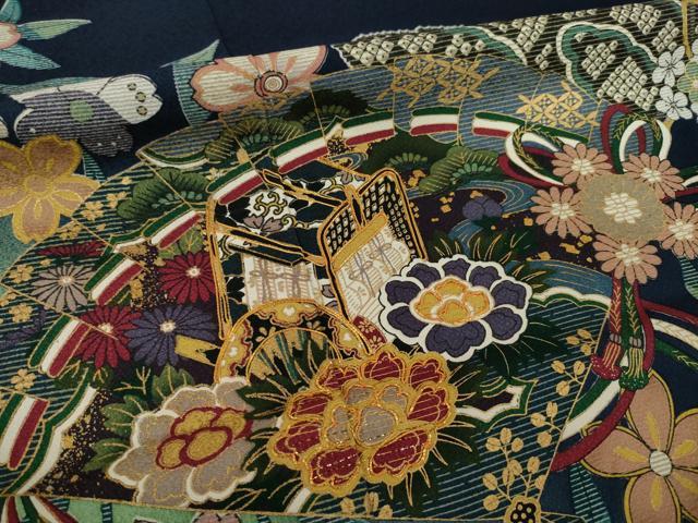 平和屋着物●豪華振袖　扇面御所車花文　暈し染め　正絹　逸品　AABG4947ck