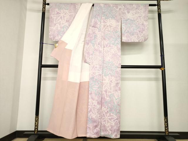 平和屋着物●上質な小紋　総絞り　楓　正絹　逸品　AABG4948ck