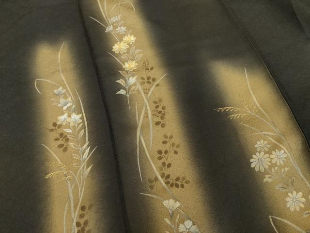 平和屋着物●訪問着　駒刺繍　草花文　暈し染め　金彩　正絹　逸品　AABG4949ck