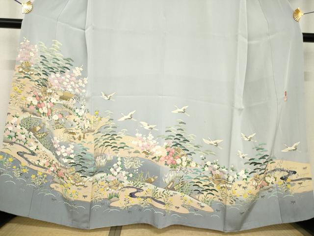 平和屋着物●色留袖　友禅　作家物　飛鶴風景文　暈し染め　松坂屋扱い　正絹　逸品　AABG4950ck