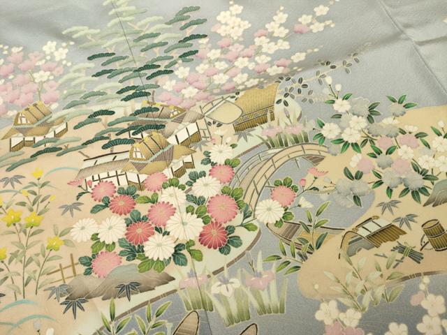 平和屋着物●色留袖　友禅　作家物　飛鶴風景文　暈し染め　松坂屋扱い　正絹　逸品　AABG4950ck