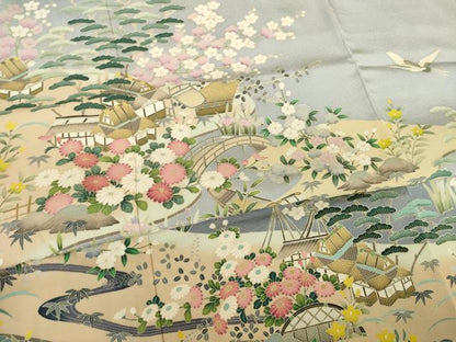 平和屋着物●色留袖　友禅　作家物　飛鶴風景文　暈し染め　松坂屋扱い　正絹　逸品　AABG4950ck