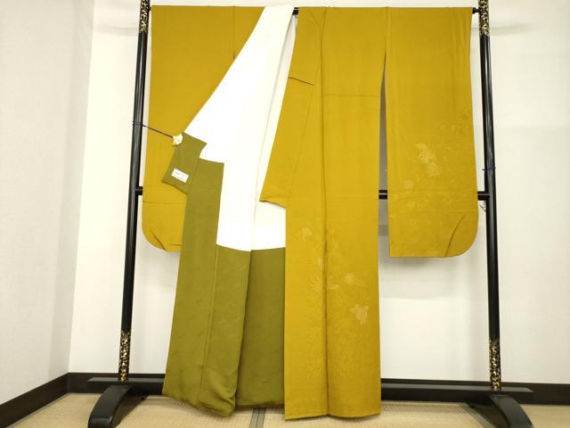 平和屋着物●世界的ファッションデザイナー 山本寛斎 kansaiブランド 振袖 寿光織 鳳凰花文 山吹茶色 金糸 やまと誂製 逸品 AABG4951ck