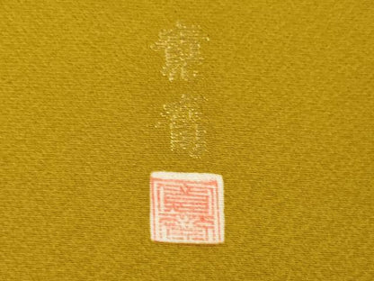 平和屋着物●世界的ファッションデザイナー 山本寛斎 kansaiブランド 振袖 寿光織 鳳凰花文 山吹茶色 金糸 やまと誂製 逸品 AABG4951ck