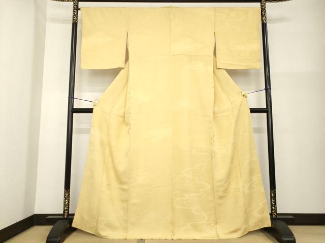平和屋着物●上質な色無地　流水地紋　飴色　正絹　逸品　AABG4954ck