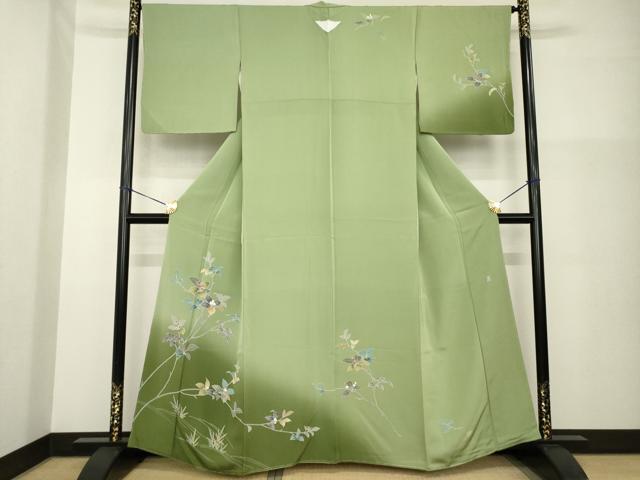平和屋着物●訪問着　友禅　作家物　枝花文　暈し染め　正絹　逸品　未使用　AABG4956ck
