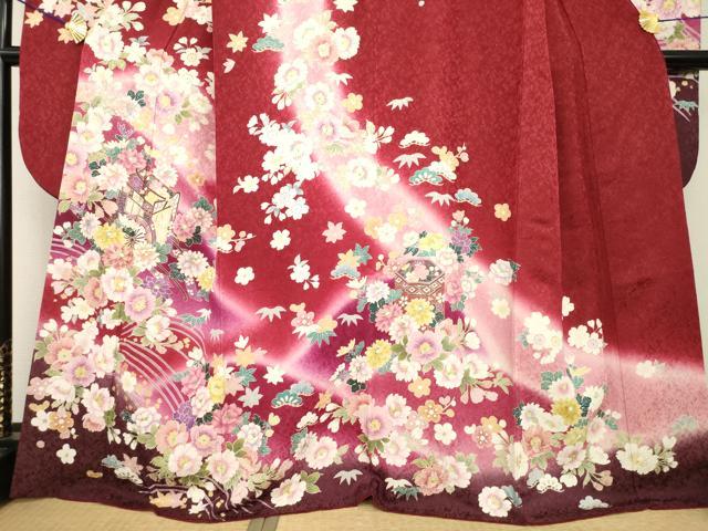 平和屋着物●豪華振袖　駒刺繍　御所車花文　暈し染め　金彩　金通し地　正絹　逸品　AABG4967ck