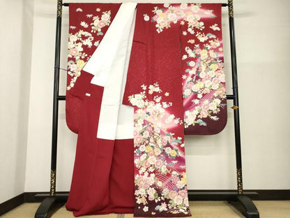 平和屋着物●豪華振袖　駒刺繍　御所車花文　暈し染め　金彩　金通し地　正絹　逸品　AABG4967ck