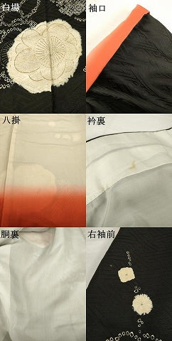 平和屋着物●訪問着　駒刺繍　絞り　枝梅文　黒地　正絹　逸品　AABG4969ck