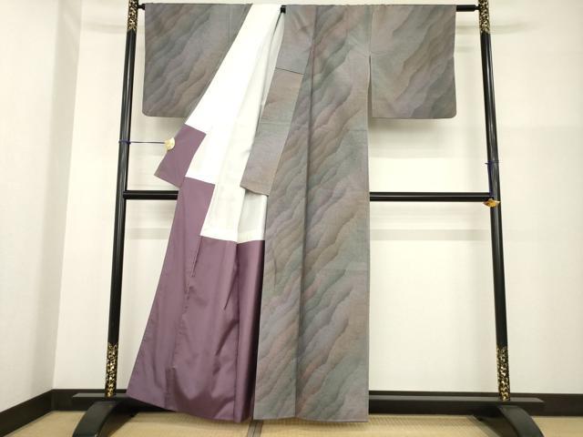 平和屋着物●上質な小紋　紬地　霞文　正絹　逸品　AABG4971ck