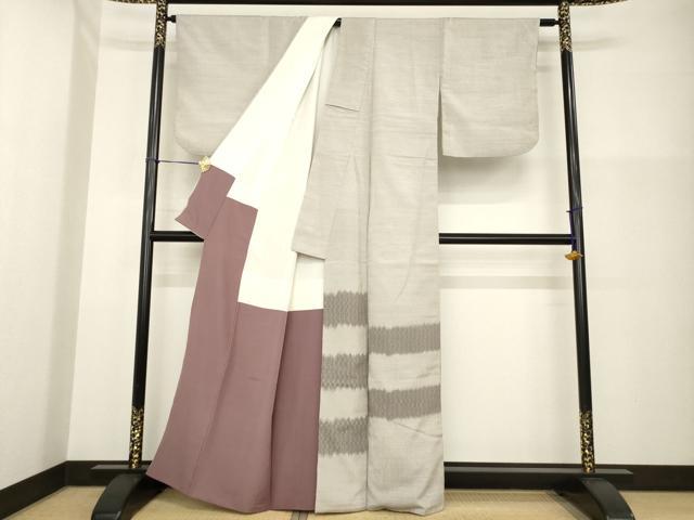 平和屋着物●お召　訪問着　横段文　正絹　逸品　AABG4973ck