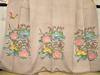 平和屋着物●訪問着　紅型　流水花鳥文　正絹　逸品　AABG4976ck