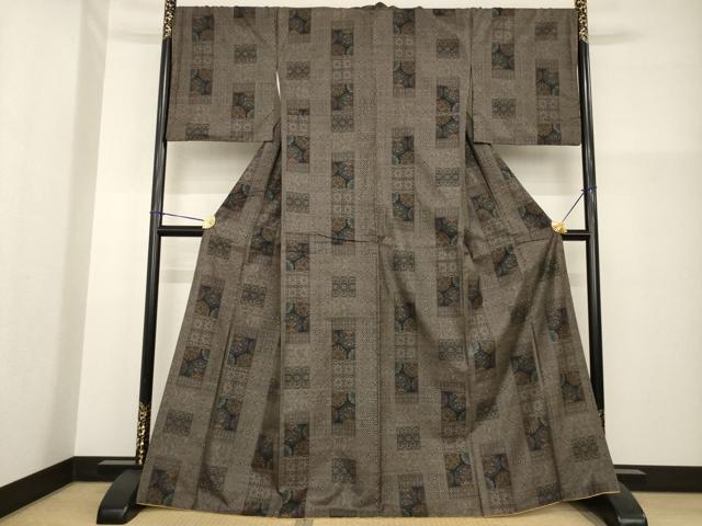 平和屋着物●本場大島紬　カタス7マルキ　色紙雪輪花文　正絹　逸品　AABG4978ck