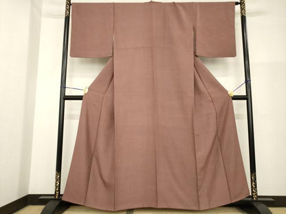 平和屋着物●お召　色無地　栗皮茶色　正絹　逸品　AABG4979ck