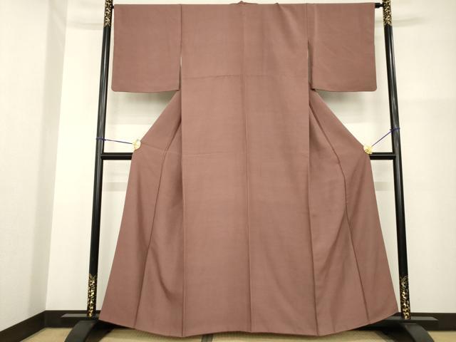 平和屋着物●お召　色無地　栗皮茶色　正絹　逸品　AABG4979ck
