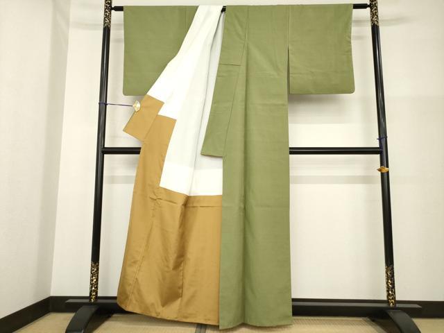 平和屋着物●上質な紬　色無地　梅松色　正絹　逸品　AABG4980ck