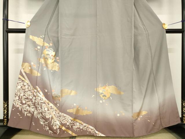 平和屋着物●豪華色留袖　駒刺繍　雪輪松文　梅　暈し染め　金彩　正絹　逸品　AABG4983ck