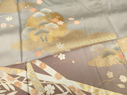 平和屋着物●豪華色留袖　駒刺繍　雪輪松文　梅　暈し染め　金彩　正絹　逸品　AABG4983ck