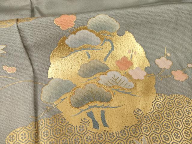 平和屋着物●豪華色留袖　駒刺繍　雪輪松文　梅　暈し染め　金彩　正絹　逸品　AABG4983ck