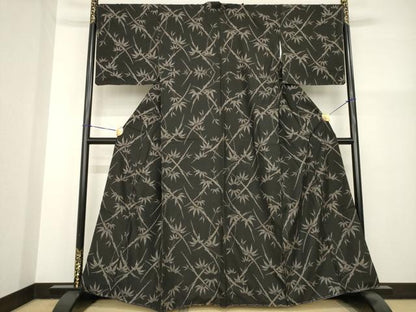 平和屋着物●本場大島紬　カタス7マルキ　笹竹文　正絹　逸品　AABG4991ck
