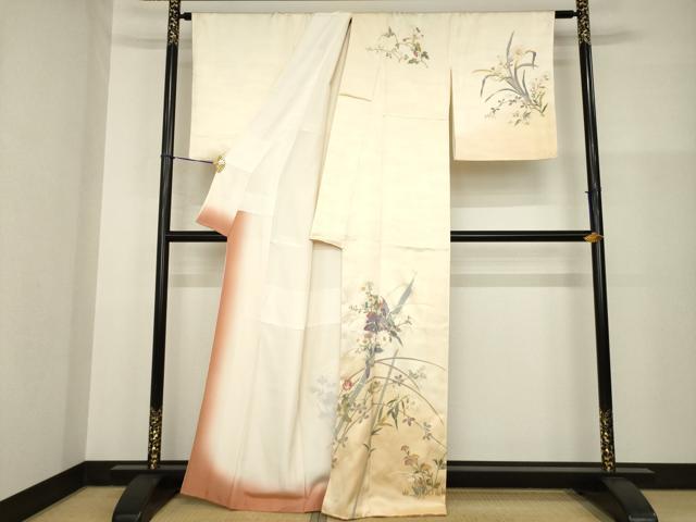 平和屋着物●訪問着　草花文　金彩　正絹　逸品　AABG4992ck