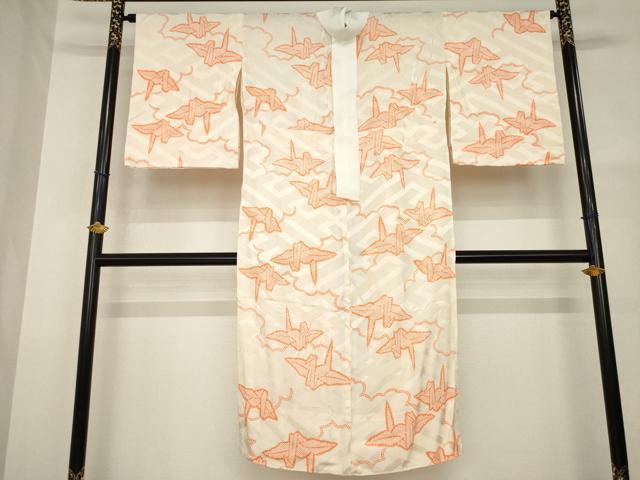 平和屋着物●長襦袢　無双仕立て　折り鶴　広衿仕立て　半衿刺繍　正絹　逸品　AABG4994ck
