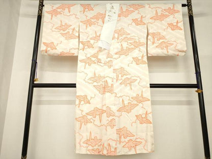 平和屋着物●長襦袢　無双仕立て　折り鶴　広衿仕立て　半衿刺繍　正絹　逸品　AABG4994ck