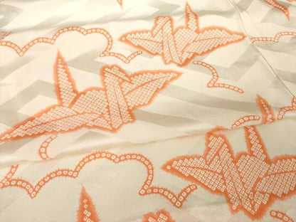平和屋着物●長襦袢　無双仕立て　折り鶴　広衿仕立て　半衿刺繍　正絹　逸品　AABG4994ck