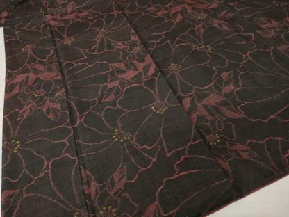 平和屋着物●小千谷紬　花尽くし　黒地　正絹　逸品　AABG4995ck